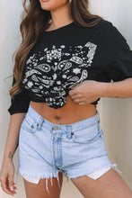 Black Bandana Print Oversized Cotton T-Shirt for Women