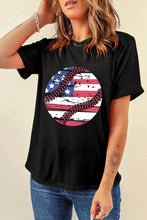 Black Baseball American Flag Graphic T-Shirt for Women