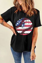 Black Baseball American Flag Graphic T-Shirt for Women