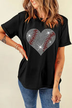 Black Baseball Heart Rhinestone T-Shirt for Women Woman T Shirts