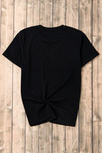 Black baseball heart rhinestone t-shirt with twist front and short sleeves