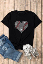 Black Baseball Heart Rhinestone T-Shirt for Women