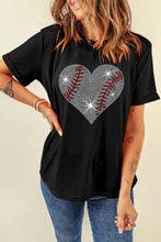 Black Baseball Heart Rhinestone T-Shirt for Women