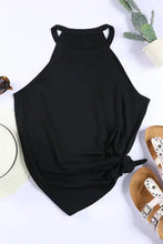 Black sleeveless bodysuit with knot detail at back in stretchy fabric