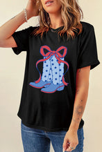 Black Boot Graphic Round Neck Short Sleeve T Shirt for Women Black