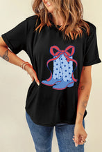 Black Boot Graphic Round Neck Short Sleeve T Shirt for Women