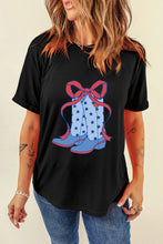 Black Boot Graphic Round Neck Short Sleeve T Shirt for Women