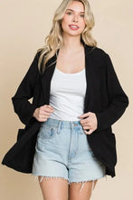 Black button long sleeve blazer with wide bell sleeves and open front