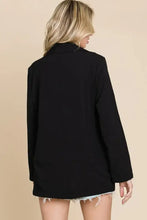 Black button long sleeve blazer with bell sleeves and notched lapels
