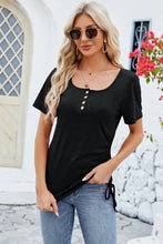 Black Button-Up T-Shirt for Women with Short Sleeve Length