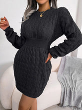 Black Cable Knit Sweater Dress with Long Sleeves