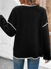 Black Cardigan with White Trim Machine Washable Polyester Sweater