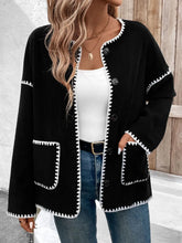 Black Cardigan with White Trim Machine Washable Polyester Sweater Black