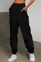 Black Cargo Sweatpants Cotton Polyester Blend Basic Style for Women Black