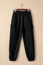 Black Cargo Sweatpants Cotton Polyester Blend Basic Style for Women