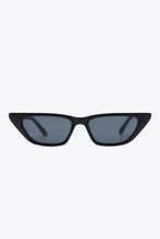 Black UV400 polycarbonate cat eye sunglasses with dark gray lenses