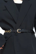Black chain skinny belt with gold chain link and buckle