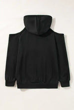 Black cold shoulder long sleeve hoodie for women with fleece fabric