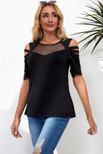 Black Round Neck Cold Shoulder Top with Short Sleeve Length Woman T Shirts