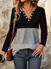 Black Colorblock Long Sleeve Top with Decorative Buttons