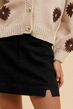 Black Comfort Stretch Cotton Mini Skirt with Slit