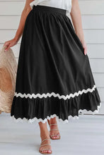Black Cotton Maxi Skirt with White Scalloped Trim Black Woman Skirts