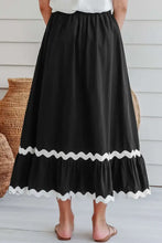 Black Cotton Maxi Skirt with White Scalloped Trim Woman Skirts