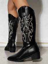 Black Cowboy Boots with White Flame Design for Women Black
