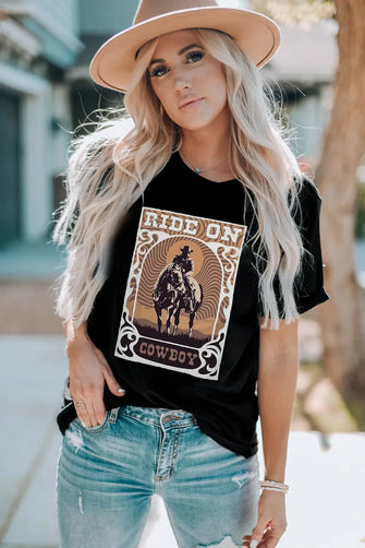 Black Cowboy Graphic T-Shirt for Women Black