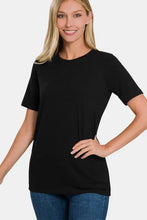 Black crew neck short sleeve t-shirt for women
