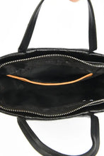 Black crinkled leather handbag with gold zipper details