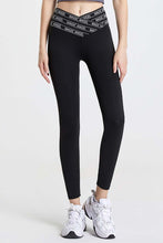 Black Criss-Cross Waistband Leggings with Angel Slogan Black