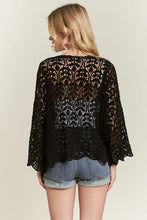 Black crochet cardigan with bell sleeves and adora leaf pattern