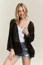 Black sequined crochet cardigan with adora leaf pattern and bell sleeves