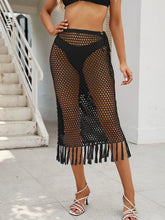 Black Crochet Fringe Mesh Swim Skirt
