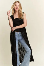 Black crochet long cardigan with sequins for versatile styling
