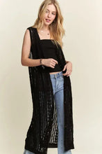 Black sequined crochet long cardigan with gold accents for versatile styling