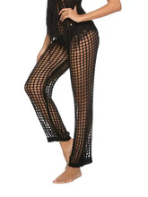 Black Crochet Mesh Beach Cover Up Pants for Women Swim Bottoms