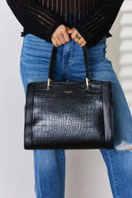 David Jones Texture PU leather handbag in black faux crocodile with gold hardware