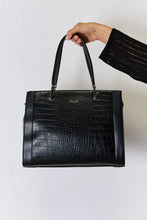 David Jones Texture PU Leather Handbag: Black Crocodile-Embossed Tote