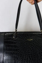 Black crocodile texture PU leather handbag with gold hardware