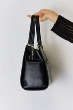 Black texture PU leather handbag with gold hardware
