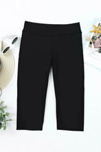 Black Cropped Capri Swim Leggings Stretch Swim Bottoms