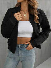 Black corduroy cropped bomber jacket with exaggerated sleeves for women
