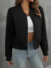 Black Y2K textured bomber jacket with zipper and ribbed cuffs