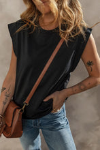 Black Cuffed Armhole Loose Muscle Tee for Women Black