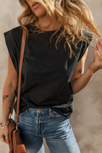 Black Cuffed Armhole Loose Muscle Tee for Women