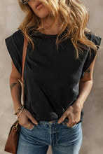 Black Cuffed Armhole Loose Muscle Tee for Women