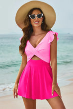 Black Cutout Swimsuit Dress with Wide Brim Straw Hat
