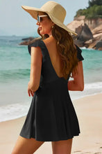 Black Cutout Swimsuit Dress with Wide Brim Straw Hat Swimwear